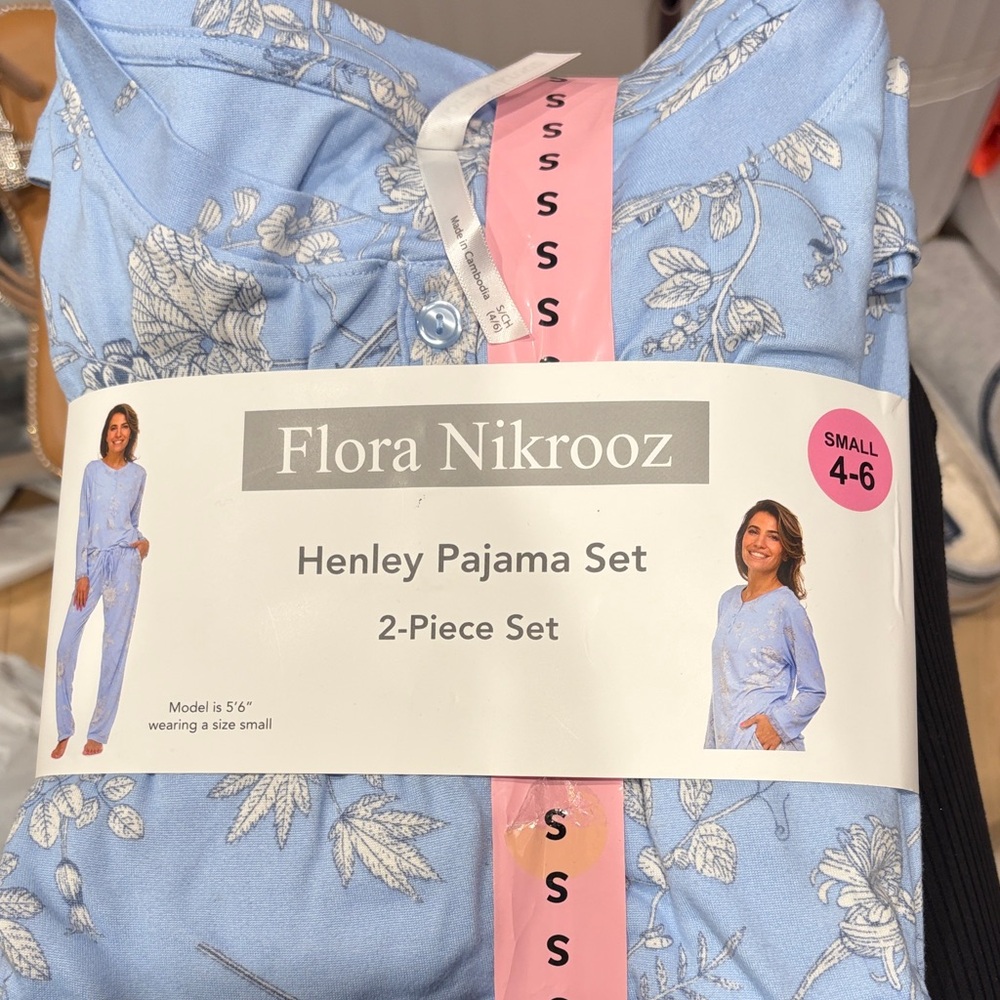 Flora Nikrooz Light Blue and White Henley Pajama Set